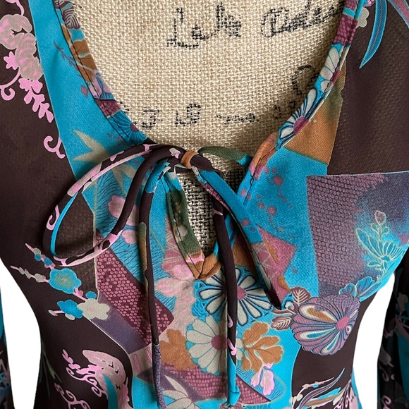 KLD Open Shoulder Sheer Tunic Blouse Small - Picture 6 of 16